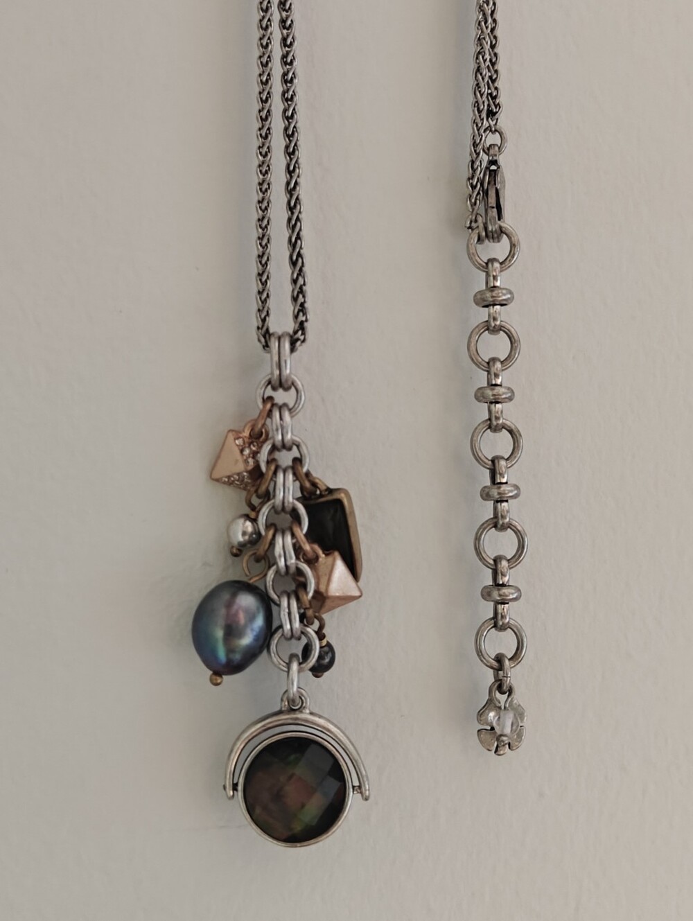 Lucky Brand Long Dangling Swivel Necklace With Genuine Pearl